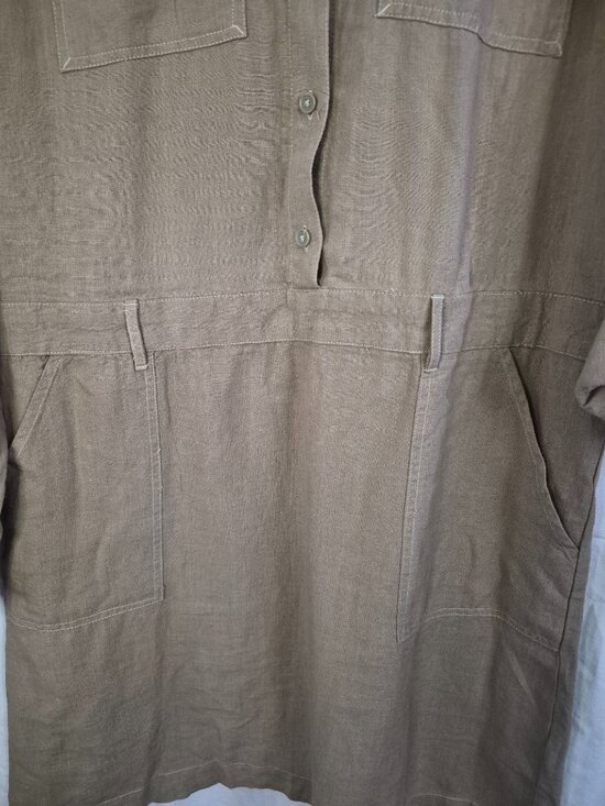 BeachLunchLounge M Tan Linen Work Casual Comfort Travel Event Dress - Picture 3 of 6